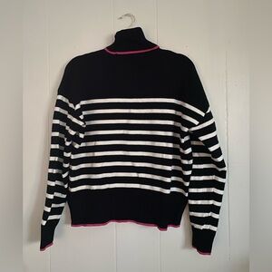Black and White Striped Sweater with Pink Accents